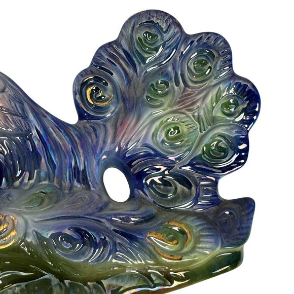 Vintage 50s Iridescent Lusterware Double Peacock Figurine Centerpiece Decor - Picture 4 of 5